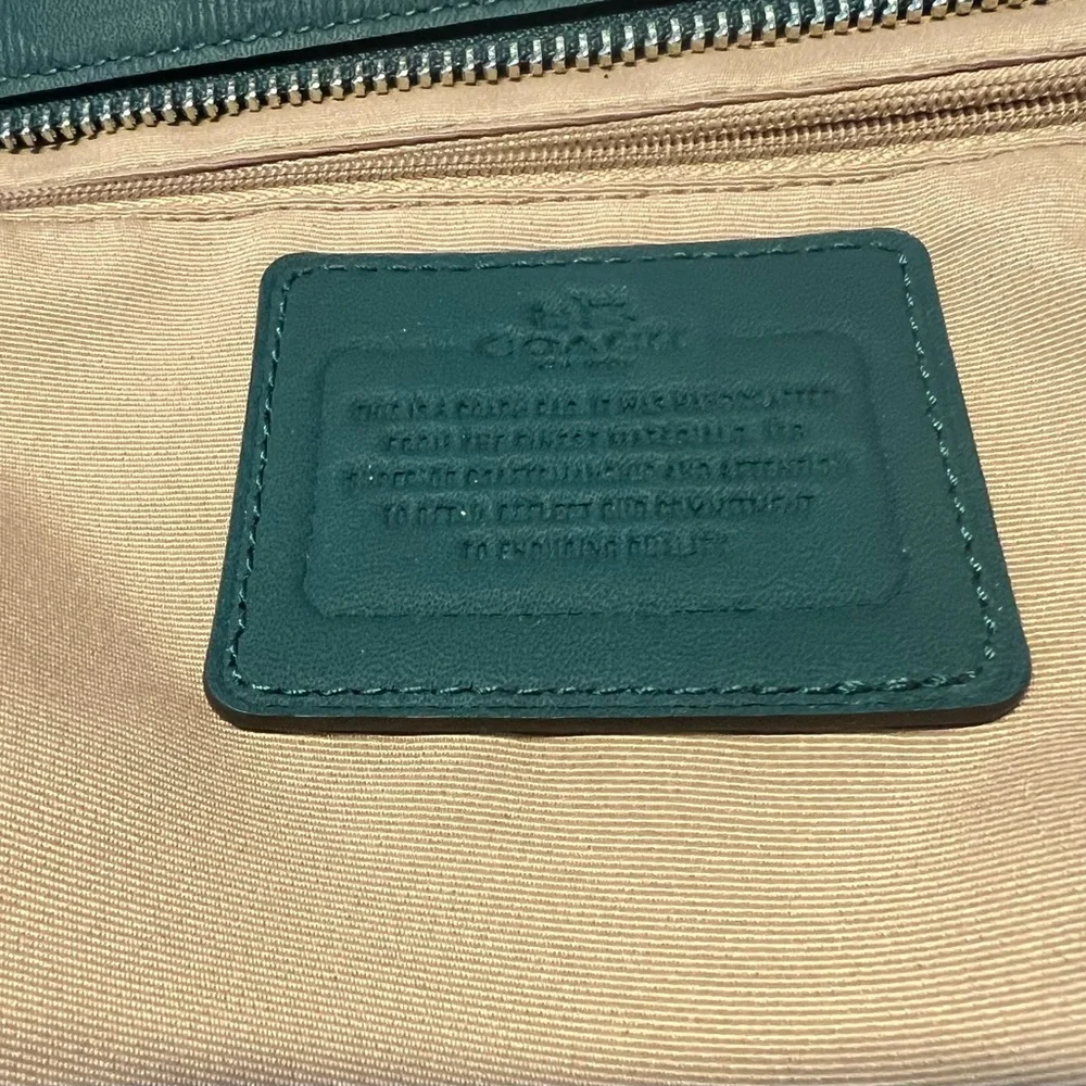 Coach Peyton Authentic Linear C Embossed Leather Zip Hunter Green Tote Bag - Picture 3 of 9